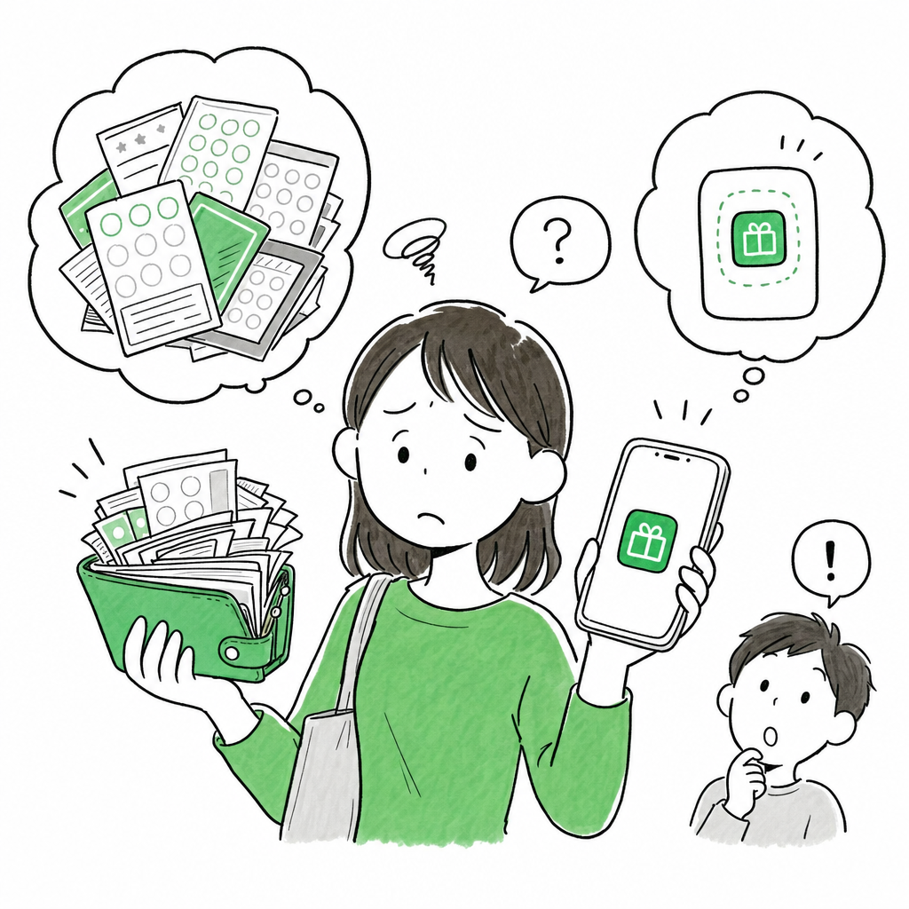 紙のカードも専用アプリも、続けて使ってもらうのが難しい。