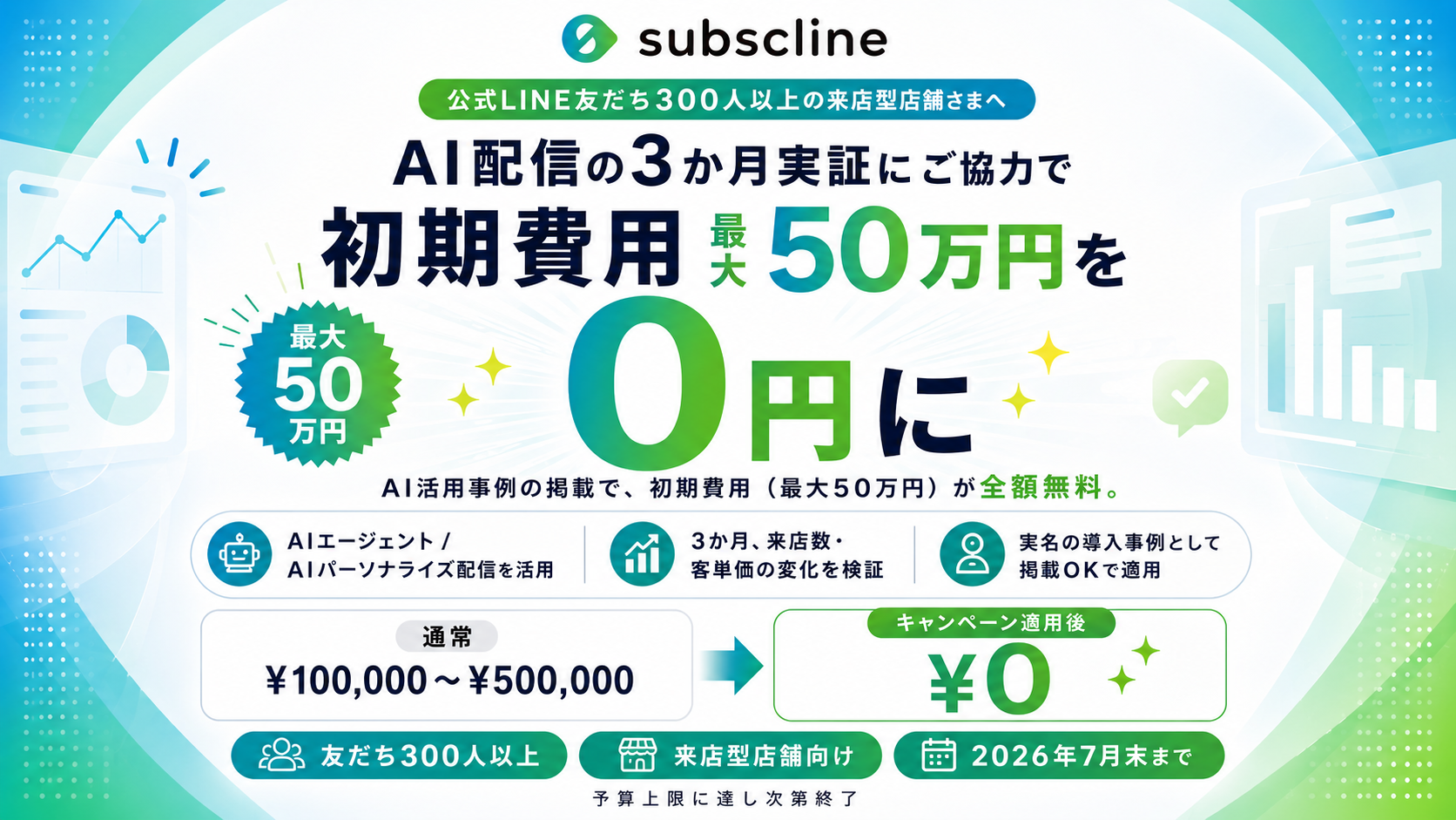 AI活用事例の掲載で初期費用 全額無料（最大50万円）｜サブスクライン