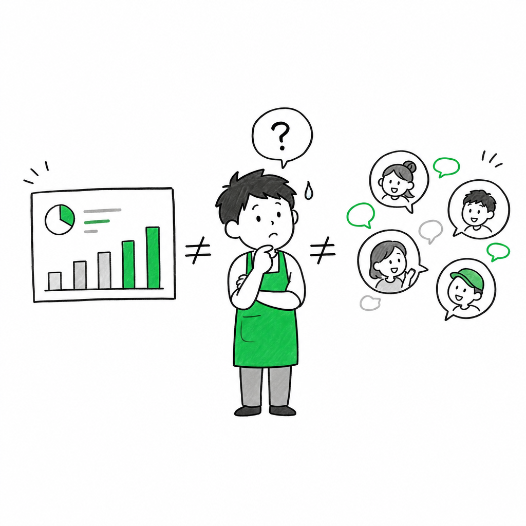 広告のコンバージョン数と実際のLINE友だち追加数がズレている様子